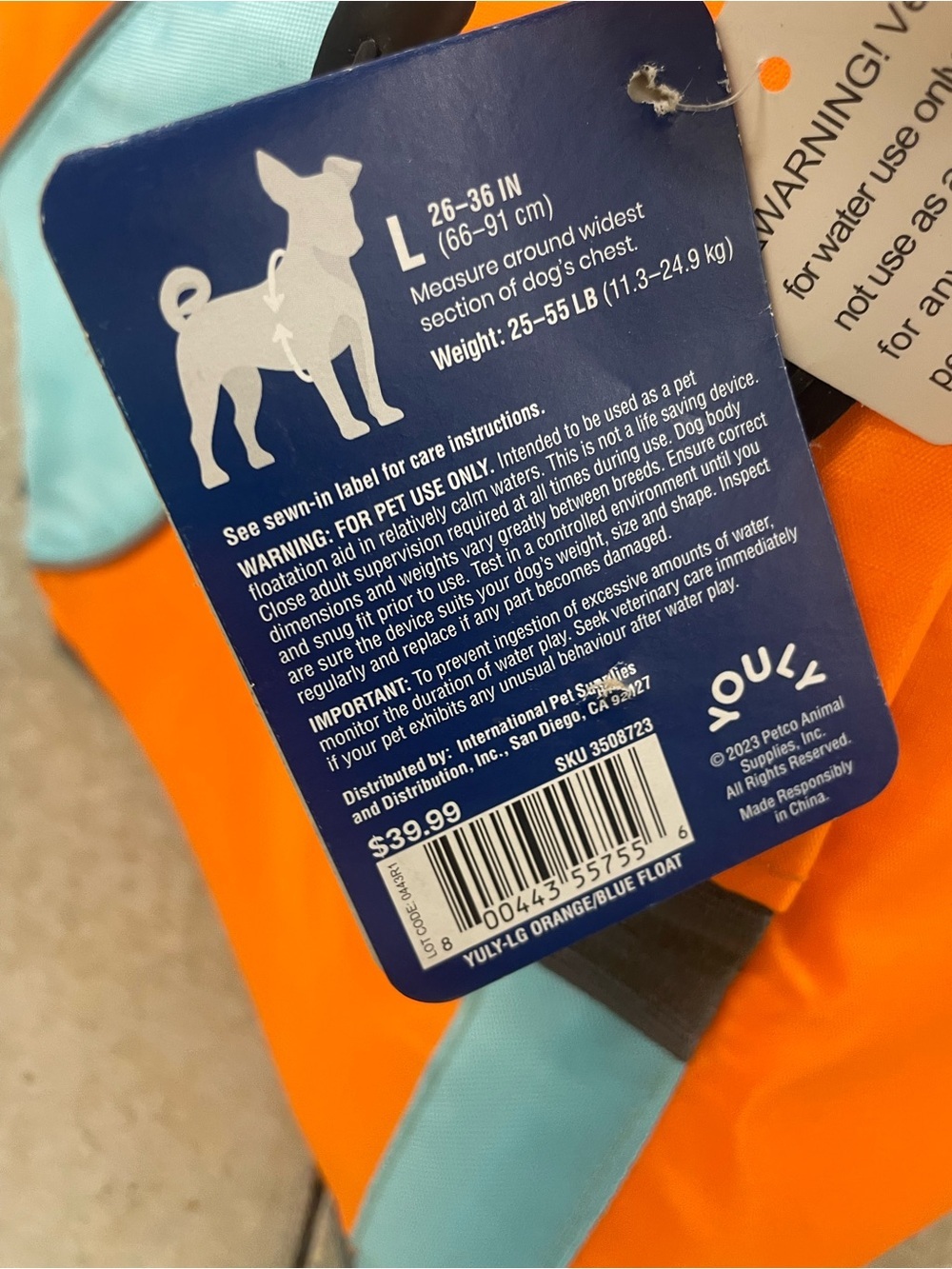 YOULY The Beach Bum Dog Flotation Vest Life Jacket Orange Blue Reflective Size L - Picture 3 of 7